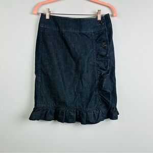 Leifsdottir Anthropologie Cotton Stretch Button Accent Ruffle Denim Skirt Size 2